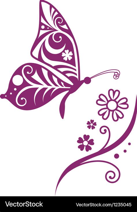 Inwrought butterfly silhouette and flower Vector Image