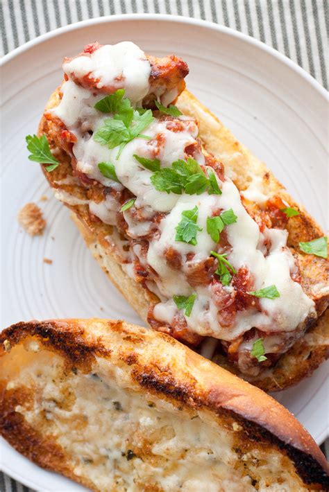 Garlic Bread Spicy Meatball Parm Subs - Smells Like Home