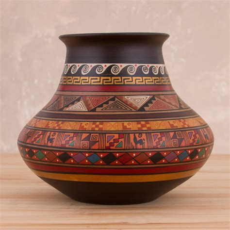 Traditional Inca Ceramic Decorative Vase Crafted in Peru - Divine Inca | NOVICA