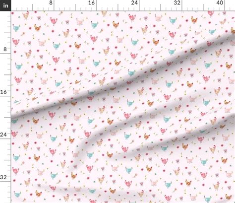 Chicken Fabric Polka Girls Pink by Shopcabin Cute Farm Hens - Etsy