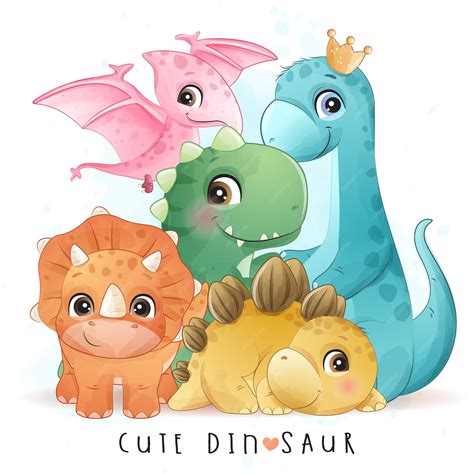 Premium Vector | Cute dinosaur with watercolor illustration