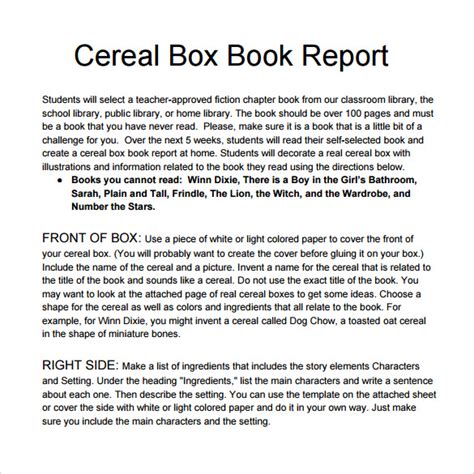 FREE 11+ Cereal Box Book Reports in MS Word | PDF