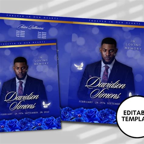 Blue Gold Funeral Program Template - Etsy