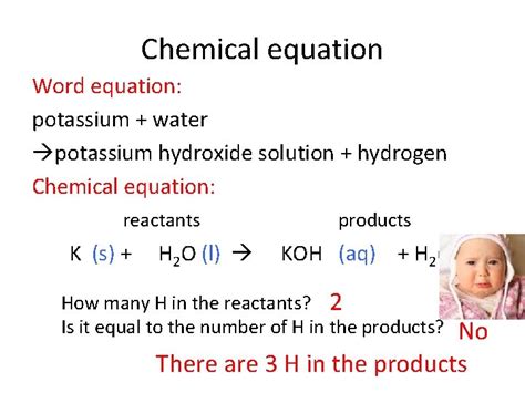 Balancing equation Chemical equation Word equation potassium water