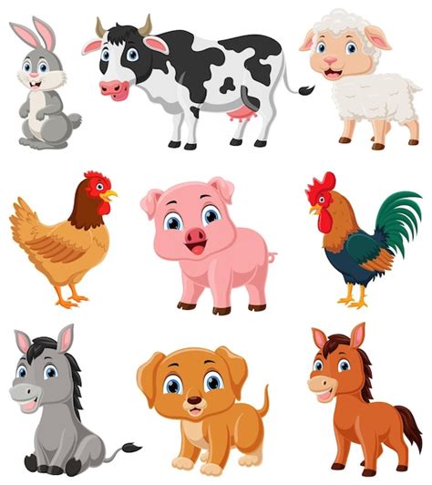 Linda colección de dibujos animados de animales de granja | Vector Premium