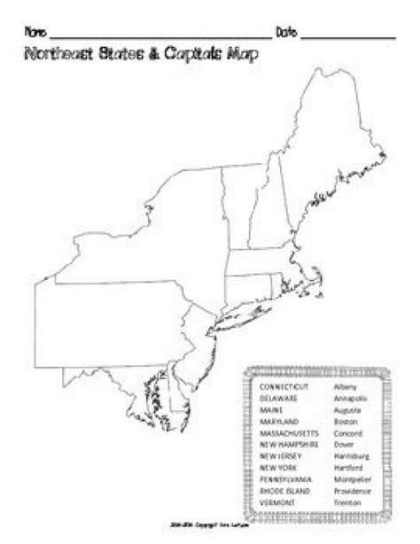 Printable Northeast States And Capitals Map