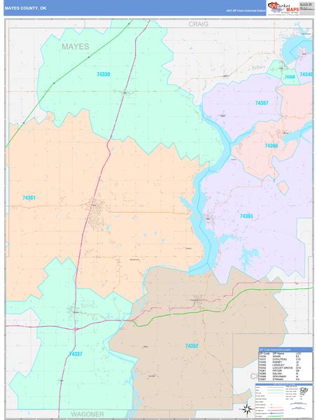 Mayes County, OK Wall Map Color Cast Style by MarketMAPS