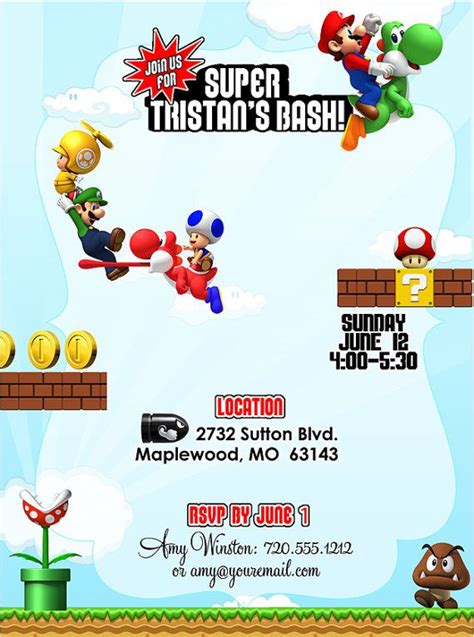 Super Mario Invitation DIY Printable but Customized Super Mario Party, Super Mario Brothers ...