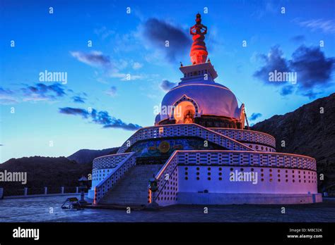 Shanti stupa illuminated in the evening twilight. Leh, Ladakh Stock Photo - Alamy