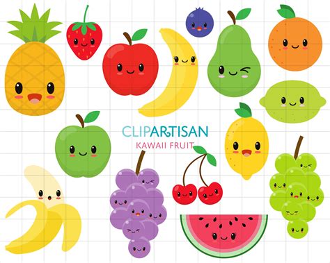 Kawaii Fruit / Süßes Obst Clipart / Happy Fruit ClipArt - Etsy.de