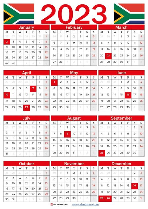 2023 calendar south africa with public holidays red | February calendar ...