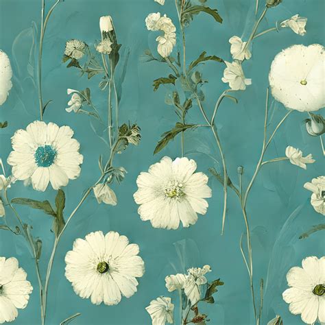 Teal and White Flowers Repeating Pattern · Creative Fabrica