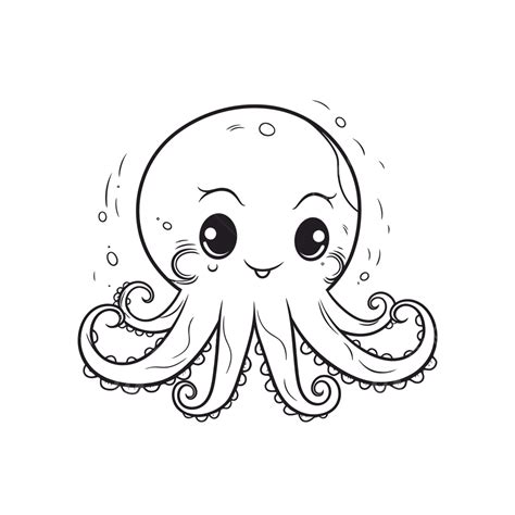 Cute Little Kawaii Octopus On White Background Outline Sketch Drawing ...