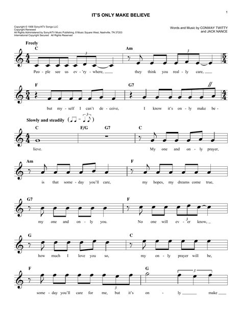 It's Only Make Believe by Conway Twitty Sheet Music for Easy Lead Sheet / Fake Book at Sheet ...