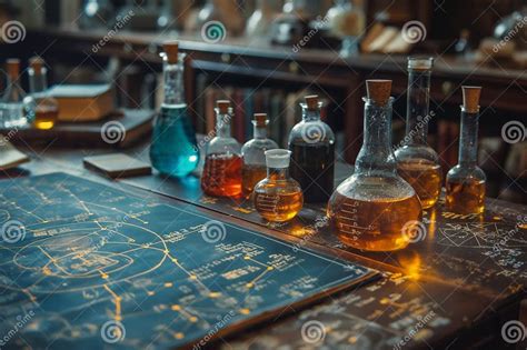 Vintage Alchemy Lab with Glassware and Diagrams Stock Image - Image of mystery, liquid: 315800505