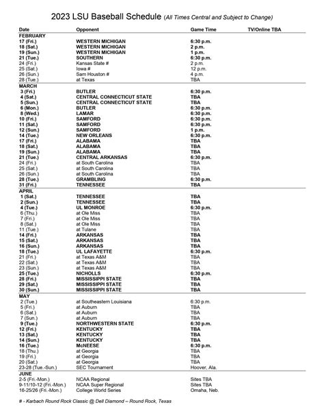 Lsu Baseball Schedule Printable - Free Printable Templates