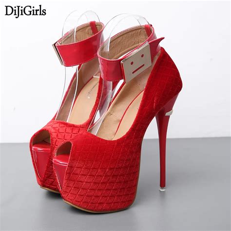 Ladies Pumps Elegant Bridal Shoes Red Ankle Buckle Stiletto Shoes ...