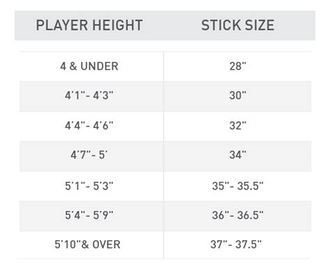 Field Hockey Size Chart