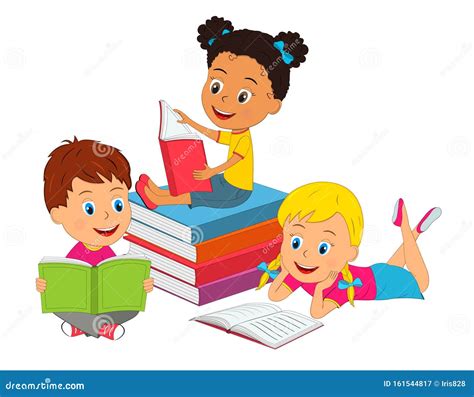 Boy and girls read books stock vector. Illustration of website - 161544817