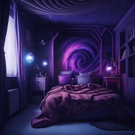 Premium Photo | Galaxy themed bedrooms in purple hues