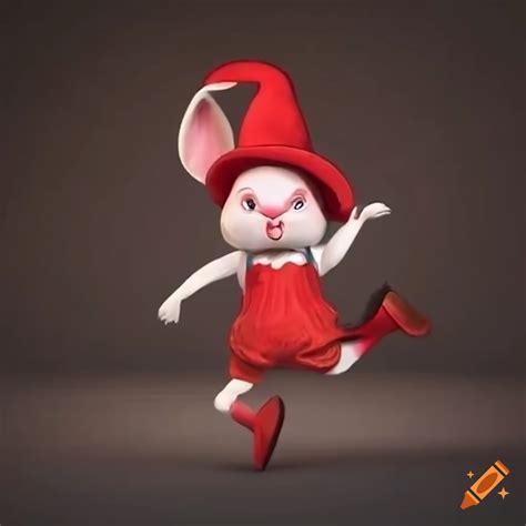Funny bunny dancing with a red hat on Craiyon
