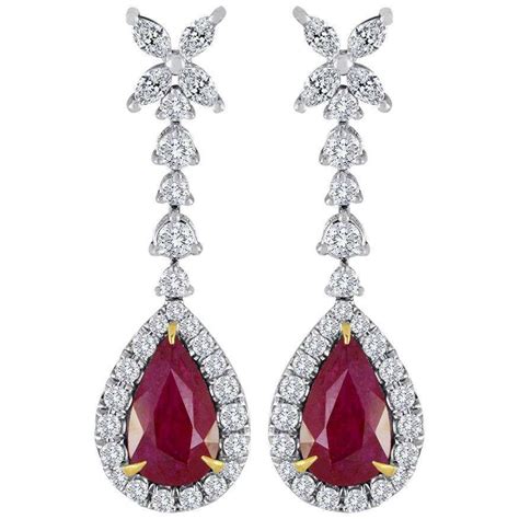 Ruby Pear Diamond Halo Gold Fashion Dangle Drop Earrings | Halo diamond, Gold earrings dangle ...