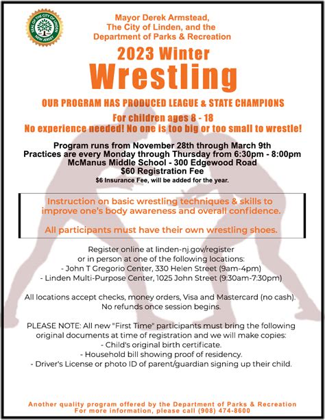 2023 Winter Wrestling Program – City of Linden