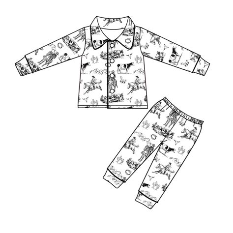 western cowboy cactus long sleeve button up pajama set, moq 3 – aierwhoesalekidsclothes