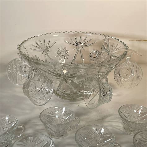 CUT GLASS PUNCH BOWL SET