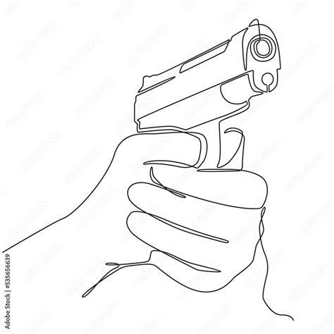 continuous line drawing of gun in hand illustration art Stock Vector ...