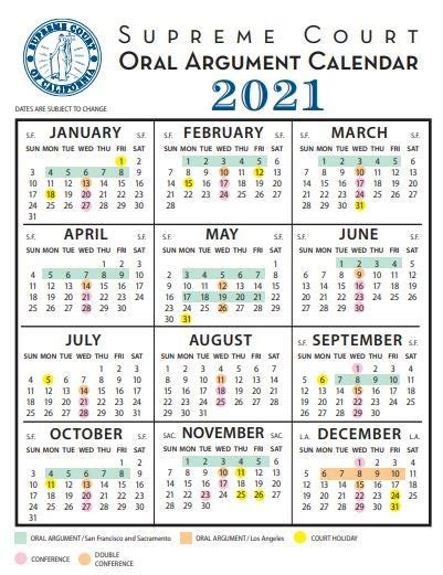 2021 Supreme Court Calendar | California Courts Newsroom