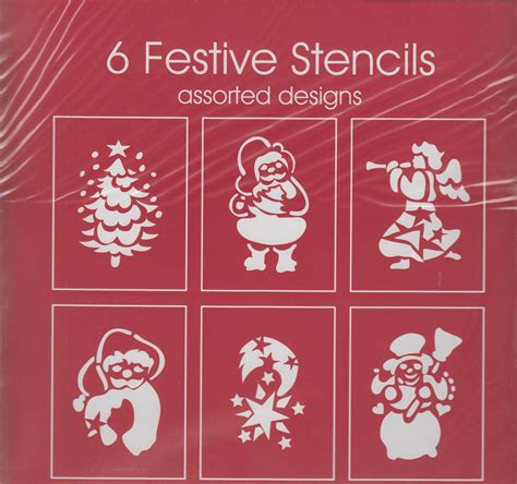 Pack Of 6 Festive Christmas Window Stencils Assored Designs Large ...