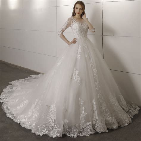 Long Sleeves Ball Gown Princess Wedding Bridal Dresses with Lace 2019 – Siaoryne