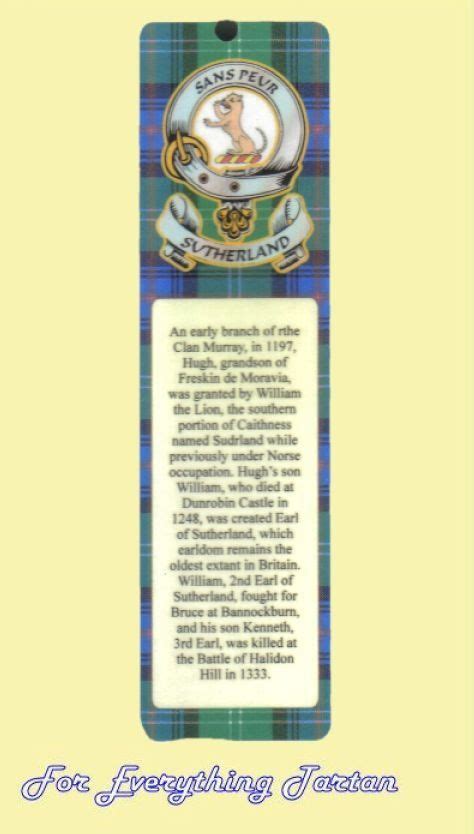 Sutherland Clan Badge Clan Sutherland Tartan Laminated Bookmark | Clan ...