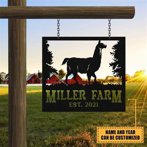 Personalized metal farm sign llama monogram custom outdoor farmhouse front gate ranch stable ...