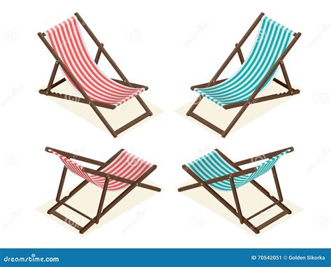 Beach Chairs Isolated on White Background. Wooden Beach Chaise Longue Flat 3d Isometric Vector ...