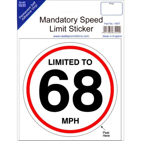 Speed Limit Sticker - 68mph - Car Smart