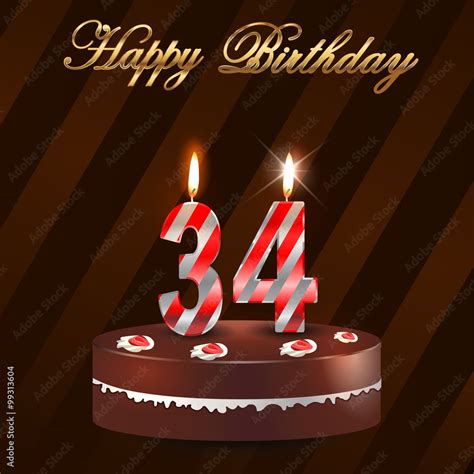 34 year Happy Birthday Card with cake and candles, 34th birthday - vector EPS10 Stock ...