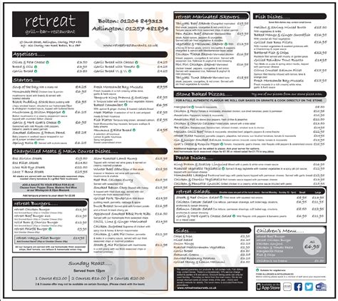 Retreat Grill, Bar And Restaurant menù, Bolton - Main Menu | Sluurpy