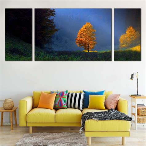 Majestic Scenery Canvas Wall Art, Golden Orange Trees Landscape Split – Dwallart