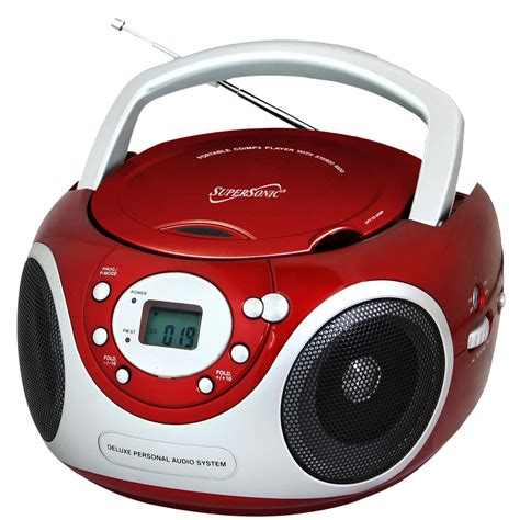 Supersonic 97083948M Portable Audio System CD Player with AUX Input & AM/FM Radio- Red