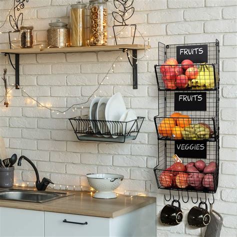 Granrosi Wall Hanging Fruit Baskets for Kitchen - Set of 3 Large Wall ...