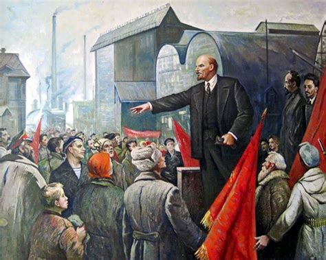 1917 Russian Revolution - Lenin Rallying the revolutionary workers and soldiers at a factory ...