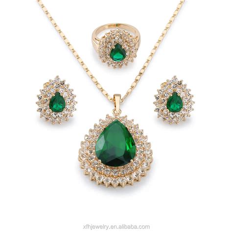 Emerald Stone Zircon Jewelry Set,Latest Design Dubai Bridal Emerald Stone Jewelry Sets Fashion ...