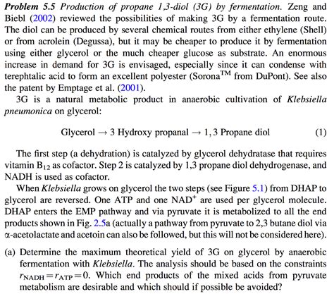 Problem 5.5 Production of propane 1,3-diol (3G) by | Chegg.com