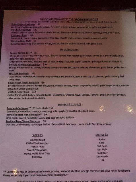 Menu at Overtime Bar & Grill, Fernandina Beach