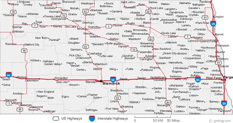 Map of North Dakota Cities