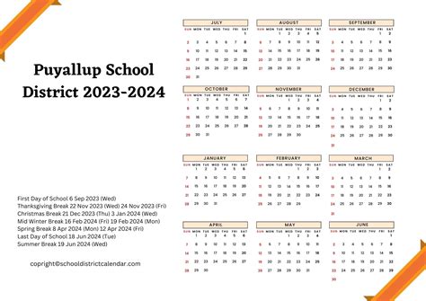 Puyallup School District Calendar Holidays 2023-2024