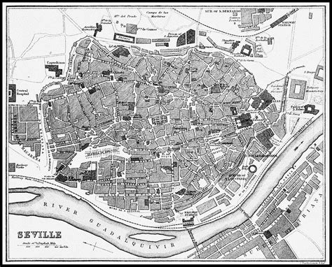 Antique City Map Seville Spain 1895 Black and White Photograph by Carol Japp - Fine Art America