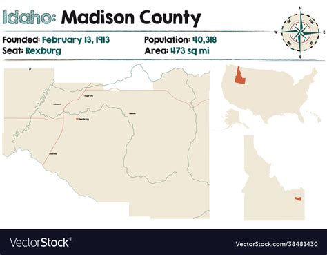 Map madison county in idaho Royalty Free Vector Image